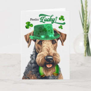 Airedale Terrier Voelt Zich Gelukkig St. Patrick's Feestdagen Kaart