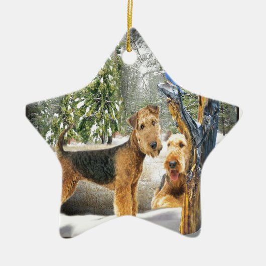 Airedale Terrier Winter Day-geschenken Keramisch Ornament (Voorkant)