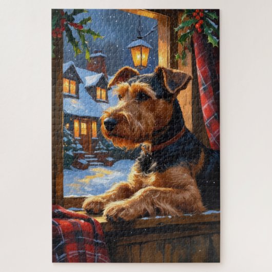 Airedale Terrier With Christmas Lights Holiday  Legpuzzel (Verticaal)