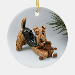 Airedale Terrier Zwart en Tan Tricolor Keramisch Ornament