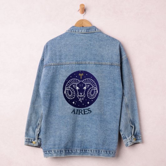 Aires Ram Zodiac Sign Design Denim Jas Denim Jacket (Hangar)
