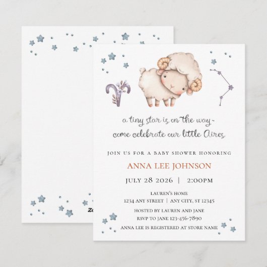 Aires Zodiac Baby Shower Invitation (Devant / Derrière)