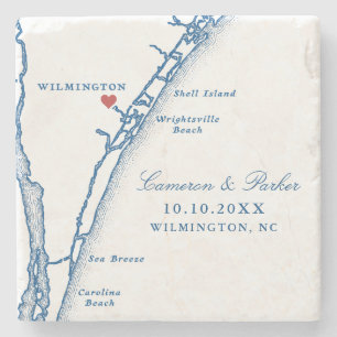 Airlie Gardens Trouwfavoriet Navy Wilmington Kaart Stenen Onderzetter