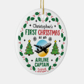 Airline Captain First Christmas Pilot Personalized Keramisch Ornament (Rechts)