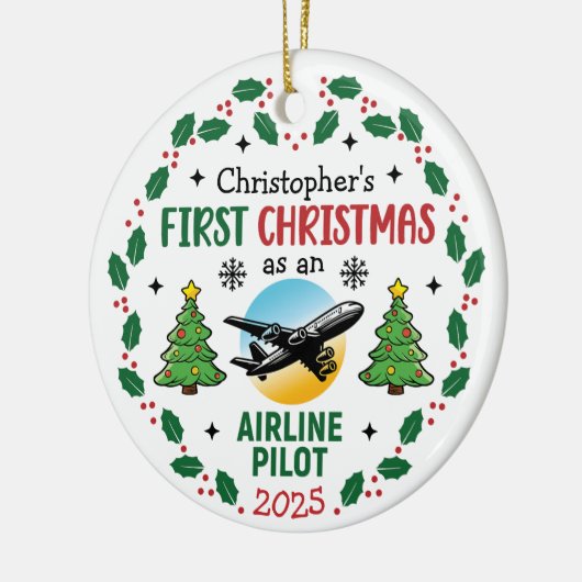 Airline Pilot First Christmas Personalized Keramisch Ornament (Links)