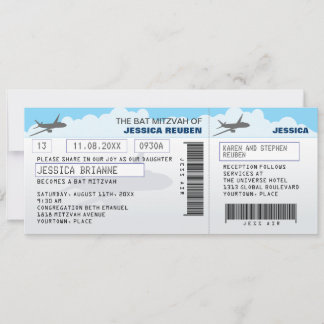 Airline Ticket Bar Bat Mitzvah Kaart