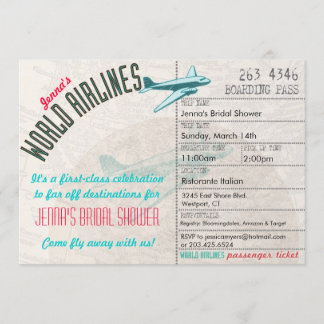 Airline Ticket DestinationBridal Shower Invitation Kaart