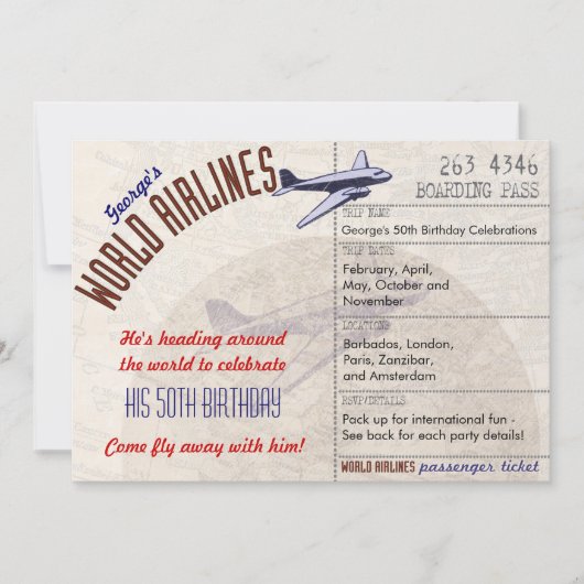 Airline Ticket Party nodigt meerdere datums uit -  Kaart (Voorkant)