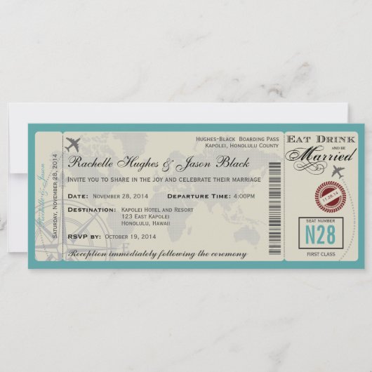 Airline Ticket Wedding Uitnodiging (Voorkant)