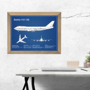 Airliner 747 - Vliegtuigblauwdruktekening ABD Foto Afdruk