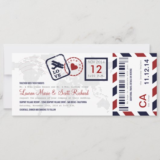 Airmail Boarding Pass Ticket Weddenschap Kaart (Voorkant)