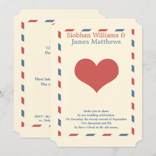 Airmail Border Love Heart Wedding Kaart