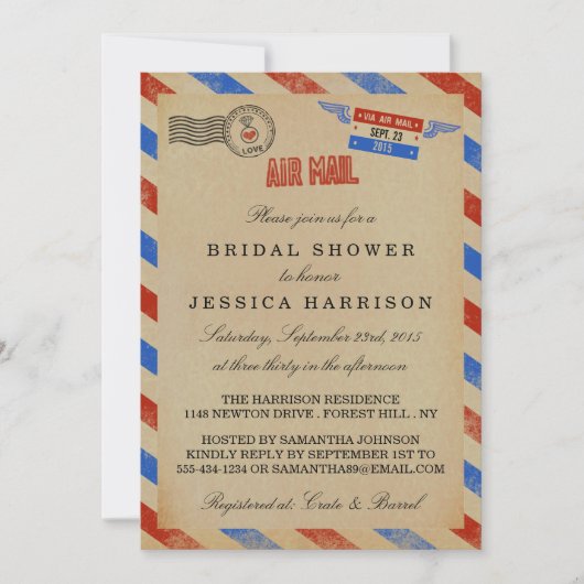 Airmail Bridal Shower-uitnodigingen Kaart (Voorkant)