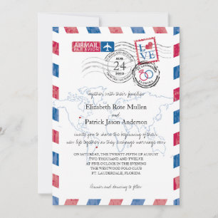 Airmail Location Wedding Invitation Kaart