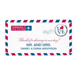 Airmail Love Wedding Hartelijk dank Etiket