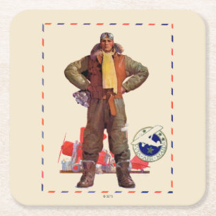 Airmail Pilot Vierkante Kartonnen Onderzetter