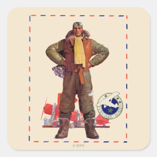 Airmail Pilot Vierkante Sticker (Voorkant)