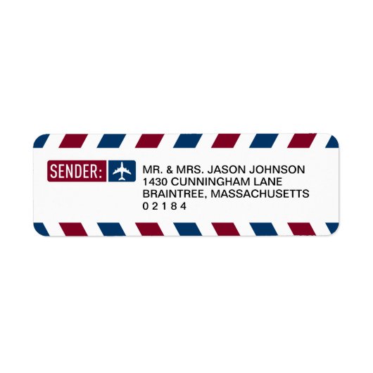 Airmail RETURN ADRES-mailadres Etiket (Voorkant)