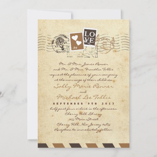  Airmail Stamps Love Letter Uitnodiging (Voorkant)