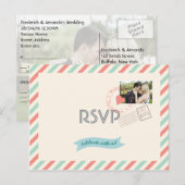 Airmail Wedding RSVP met foto Uitnodiging Briefkaart (Voorkant / Achterkant)
