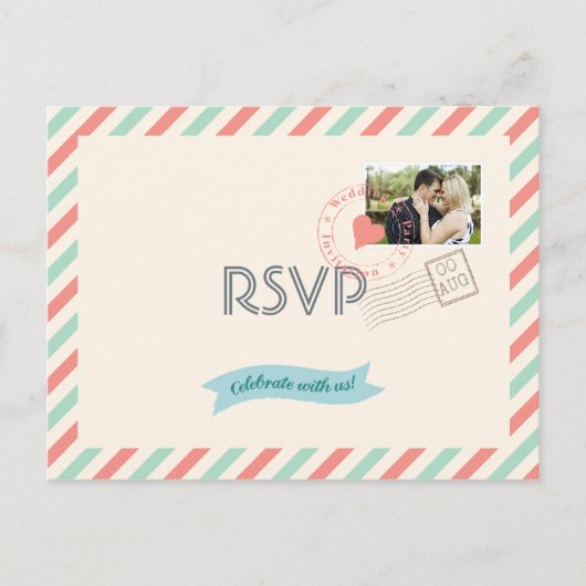 Airmail Wedding RSVP met foto Uitnodiging Briefkaart (Voorkant)
