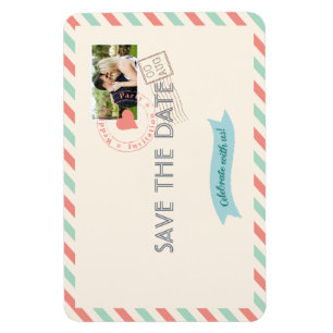 Airmail Wedding sparen de Datum met foto Magneet