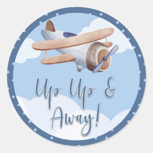 AirplanBlue Clouds Baby shower Sticker omhoog (Voorkant)