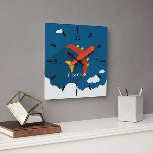 Airplane Above Clouds Personalized Gift for Boys Vierkante Klok (Kantoor)