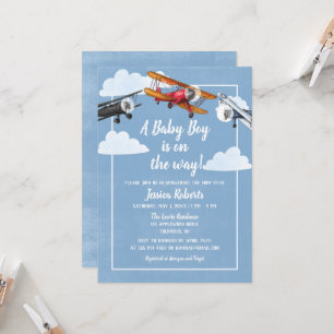 Airplane Adventure Baby Boy Shower Invitation Kaart