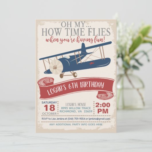 Airplane Birthday Invitation Boy Kaart (Staand voorkant)
