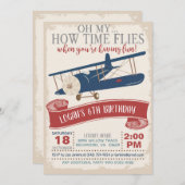 Airplane Birthday Invitation Boy Kaart (Voorkant / Achterkant)