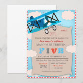 Airplane Birthday Invitation for Pilot Boy Kaart (Voorkant / Achterkant)