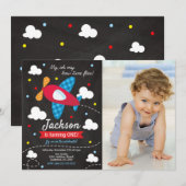 Airplane Birthday Photo Invitation | Time Files (Devant / Derrière)