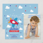 Airplane Birthday Photo Invitation / Time Flies (Devant / Derrière)