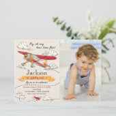 Airplane Birthday Photo Invitation Vintage Plane (Debout devant)