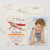 Airplane Birthday Photo Invitation Vintage Plane (Devant / Derrière)