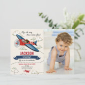 Airplane Birthday Photo Invitation Vintage Retro (Debout devant)
