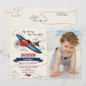 Airplane Birthday Photo Invitation Vintage Retro (Devant / Derrière)