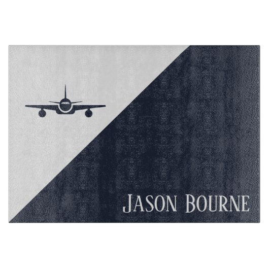 Airplane Blue and White Aviation Personalized  Snijplank (Voorkant)