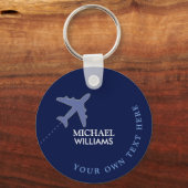 Airplane Blue Sleutelhanger met zijn naam (Achterkant)