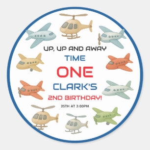 Airplane Boy 1e Verjaardag Leuke lucht thema fee Ronde Sticker