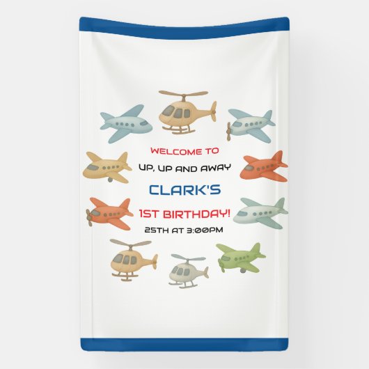 Airplane Boy 1st Birthday | Fun Sky Theme Party Spandoek (Verticaal)