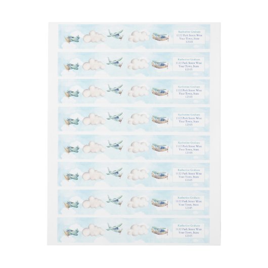 Airplane Boy Baptism Birthday Party Return Address (Vel)