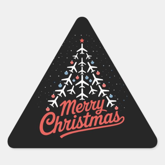 Airplane Christmas Tree Pilot Driehoek Sticker (Voorkant)