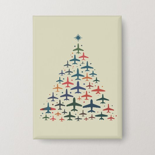 Airplane Christmas Tree Retro Pilot Flying Flight  Button (Voorkant)