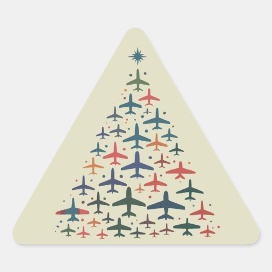 Airplane Christmas Tree Retro Pilot Flying Flight  Driehoek Sticker (Voorkant)