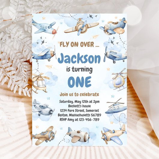 Airplane Fly On Over Boy Birthday Invitation