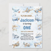 Airplane Fly On Over Boy Birthday Invitation Kaart (Voorkant)