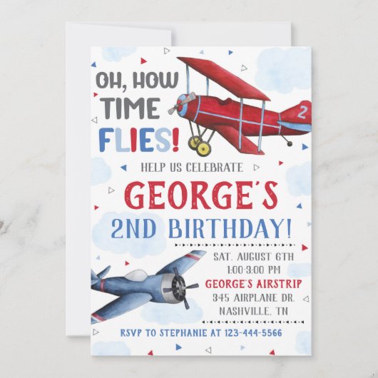Airplane Invitation Boy Airplane Birthday Party Kaart (Voorkant)