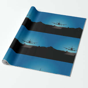 Airplane Landing Silhouette bij nacht Cadeaupapier